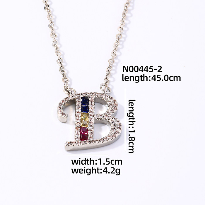 Casual Simple Style Letter Stainless Steel Copper Plating Inlay Zircon White Gold Plated Pendant Necklace