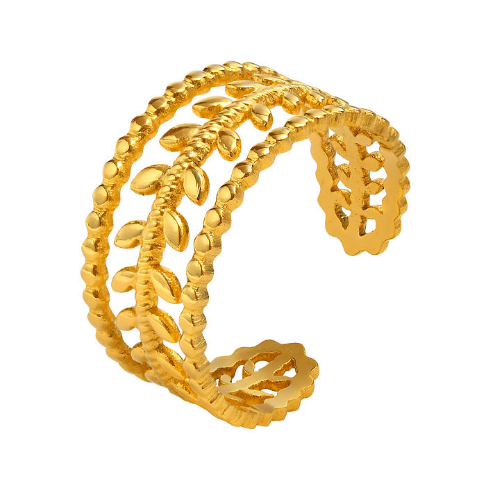 IG Estilo Férias Estilo Francês Folha Flor Chapeamento de Aço Inoxidável Anéis Banhados a Ouro 18K
