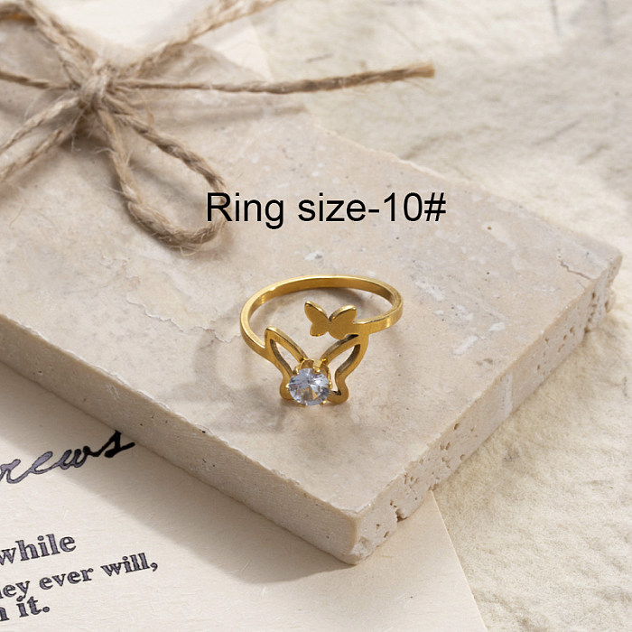 Anillos chapados en oro de los diamantes artificiales del acero inoxidable 18K de la mariposa de la flor del estilo de IG a granel