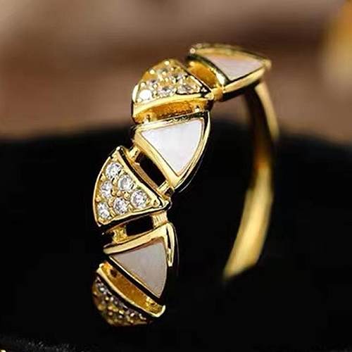 Classic Style Geometric Copper Plating Inlay Artificial Gemstones Open Rings