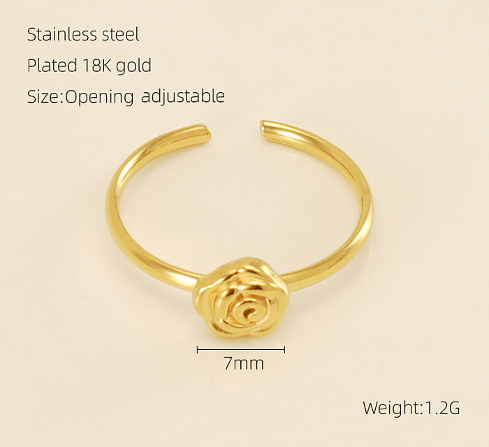 Simple Style Heart Shape Knot Flower Stainless Steel Inlay Rhinestones 18K Gold Plated Open Ring