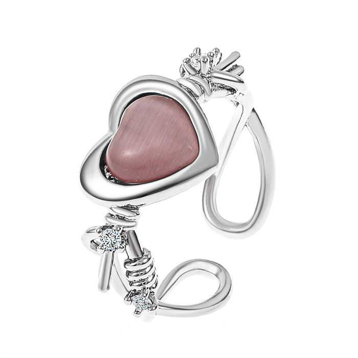 Simple Style Heart Shape Copper Plating Inlay Opal Zircon Open Ring