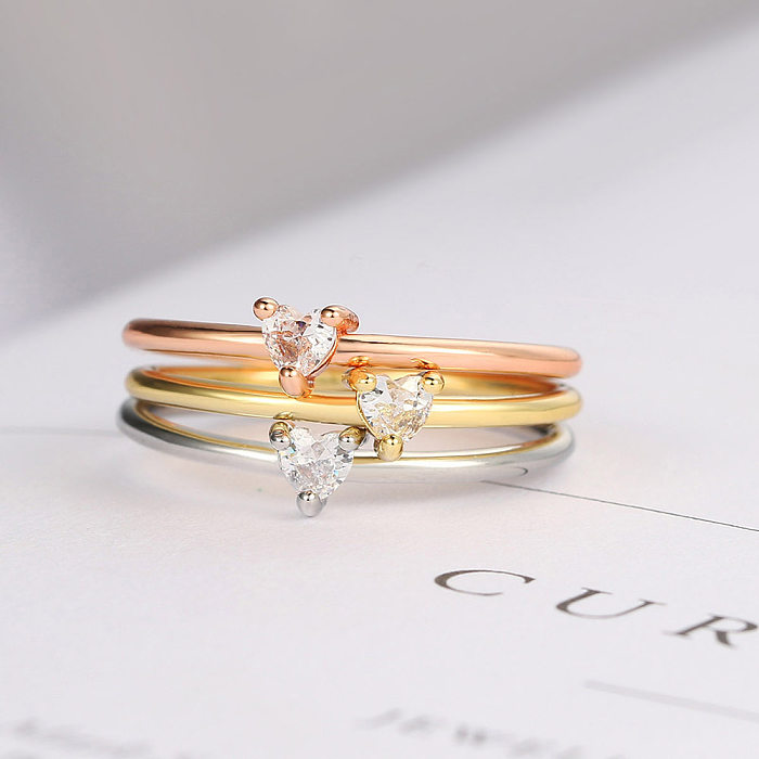 Fashion Heart Shape Copper Gold Plated Zircon Rings