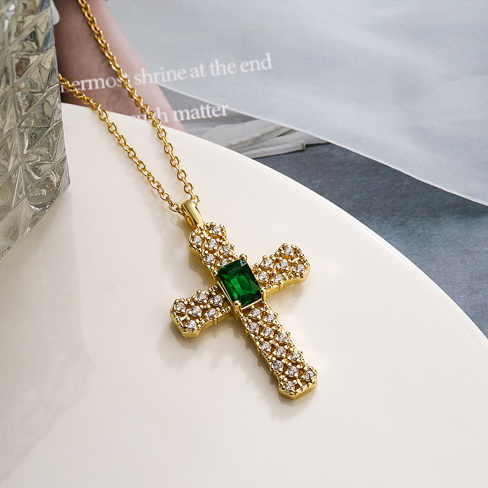Schlichter Stil, Pendelkreuz-Kupfer, 18 Karat vergoldet, künstliche Perlen, Zirkon-Anhänger-Halskette in großen Mengen