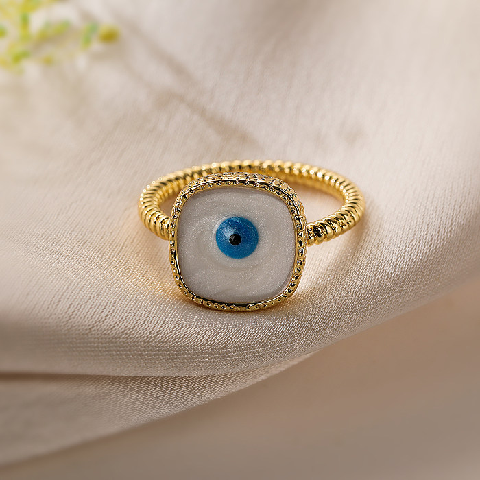 Elegante básico olho do diabo cobre esmalte chapeado anéis abertos banhados a ouro 18K