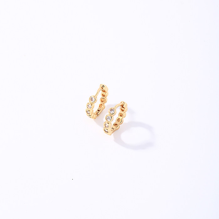 1 Pair Casual Simple Style Round Plating Inlay Copper Zircon Gold Plated Earrings