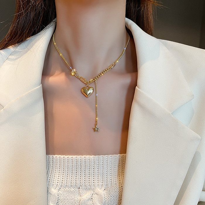 Elegante Pendel-Halskette in Herzform mit 14-karätigem vergoldetem Zirkon-Inlay und Kupferbeschichtung