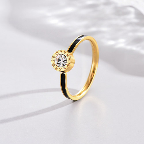 1 Piece Vintage Style Round Stainless Steel Inlay Zircon Rings