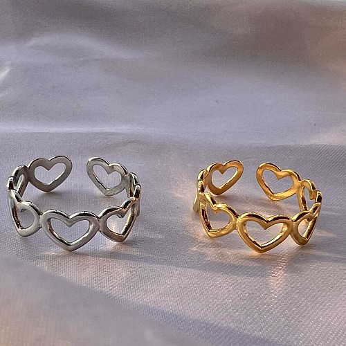 1 peça estilo simples formato de coração anel aberto oco de aço inoxidável