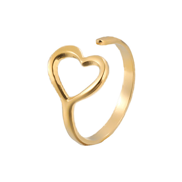 Sweet Simple Style Heart Shape Stainless Steel Plating Hollow Out Open Rings