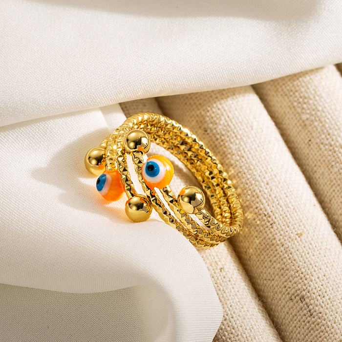 Ethnic Style Devil'S Eye Copper Enamel Plating 18K Gold Plated Open Ring