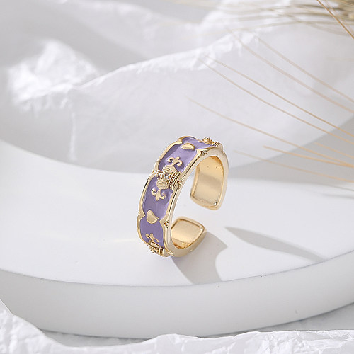 Elegant Lady Crown Copper Enamel Open Rings
