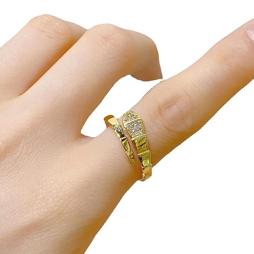 Streetwear Animal Snake Copper Plating Inlay Artificial Gemstones Open Ring