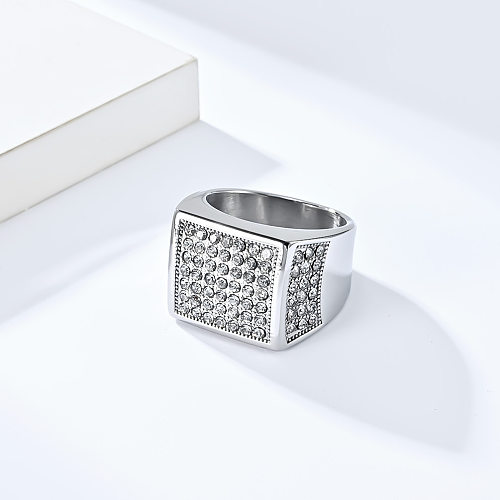 Classic Style Geometric Titanium Steel 18K Gold Plated Artificial Gemstones Rings In Bulk