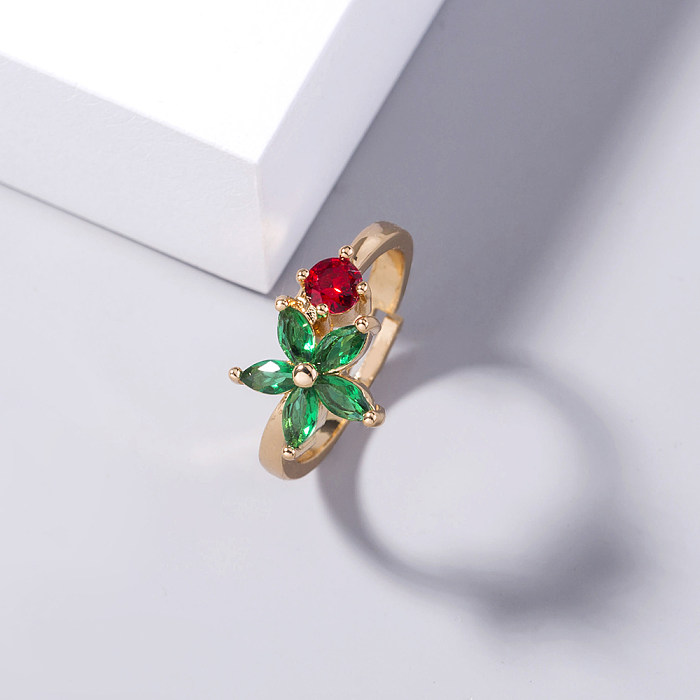 1 Stück offener Ring mit modischem Blütenblatt-Kupfer-Inlay und Zirkon