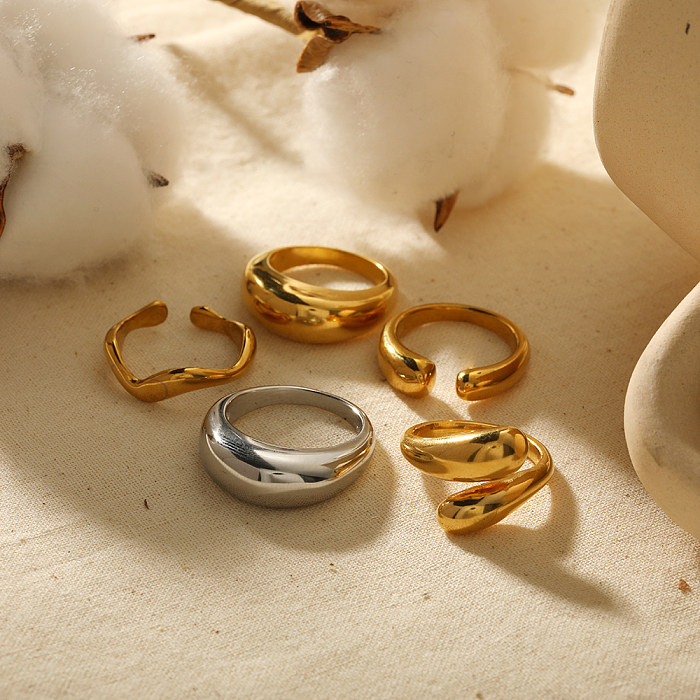 Solid Color Irregular Stainless Steel Polishing Plating Chunky 18K Gold Plated Open Rings Rings