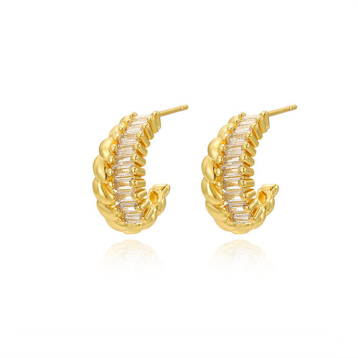 1 Pair IG Style Simple Style C Shape Plating Inlay Copper Zircon 18K Gold Plated Ear Studs