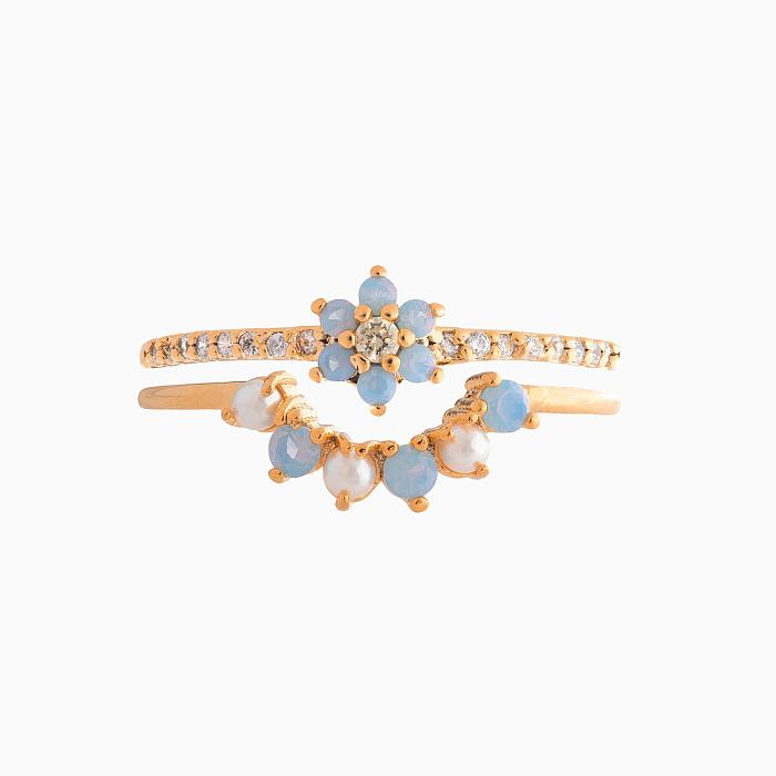 Summer New Fashion Blue Color Flower Cool  Copper Rings