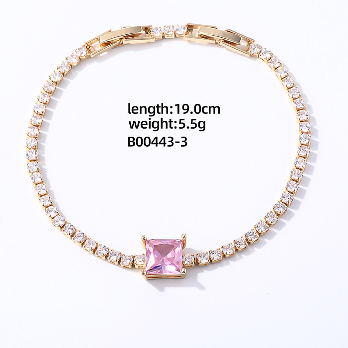 Casual Sweet Square Oval Copper Inlay Zircon Bracelets