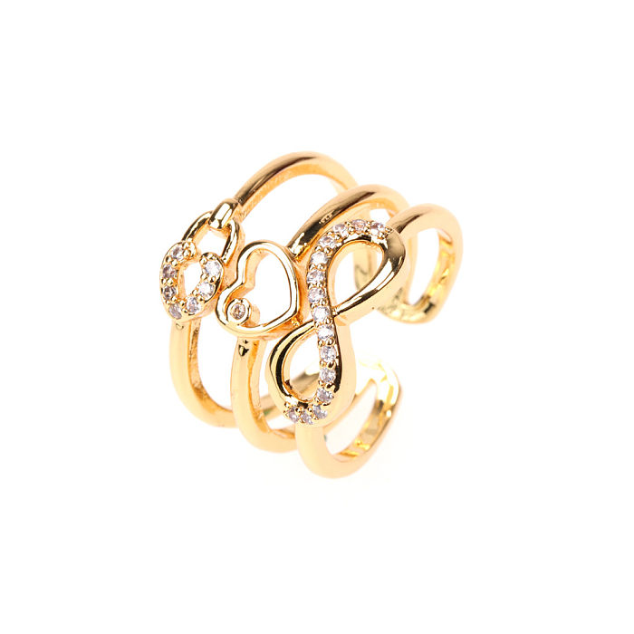 1 Piece Simple Style Pentagram Heart Shape Copper Plating Inlay Zircon Gold Plated Open Ring