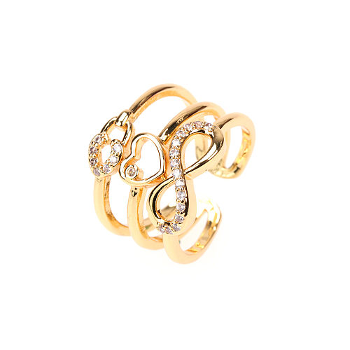Pentagramme de Style Simple en forme de cœur, incrustation de placage de cuivre en Zircon plaqué or, anneau ouvert, 1 pièce