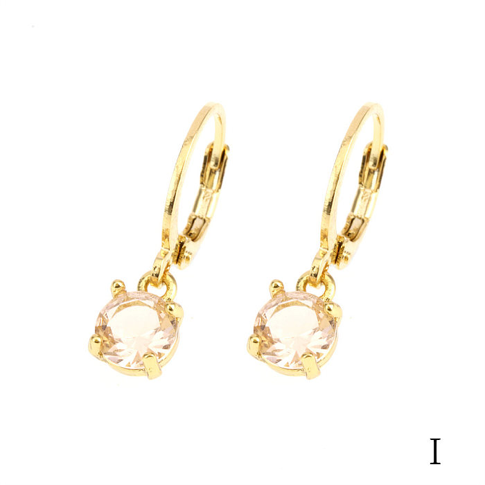 1 Pair Simple Style Shiny Round Square Plating Inlay Copper Zircon 18K Gold Plated Drop Earrings