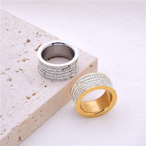 Anillos de diamantes de imitación con incrustaciones de revestimiento de acero inoxidable redondos de estilo simple 1 pieza