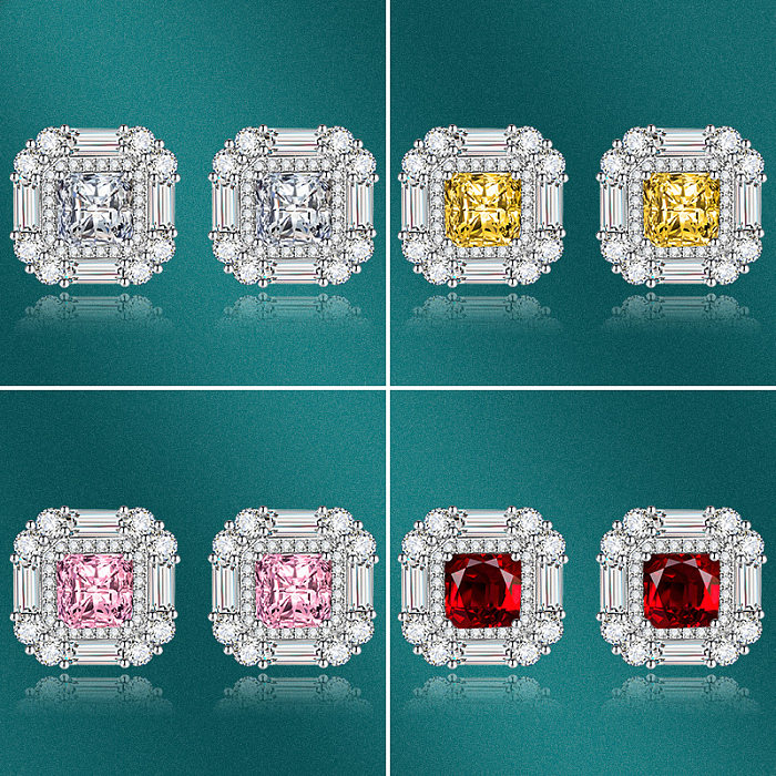 Fashion Colorful Geometric Square Copper Ear Studs