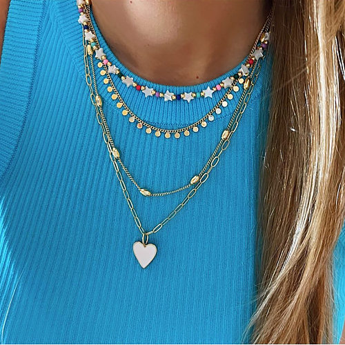 Collier en émail tricoté en perles de cuivre, coquille de verre en forme d'étoile de vacances décontractée en forme de cœur