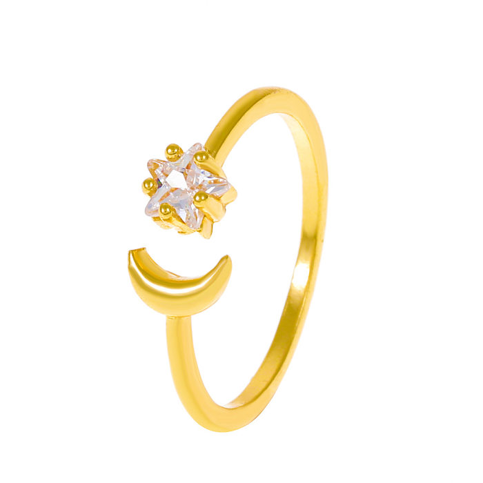 Anillo Simple en forma de corazón de moda, estrella, Luna, corona, geométrico, dedo índice abierto, anillo de cobre con diamantes de imitación