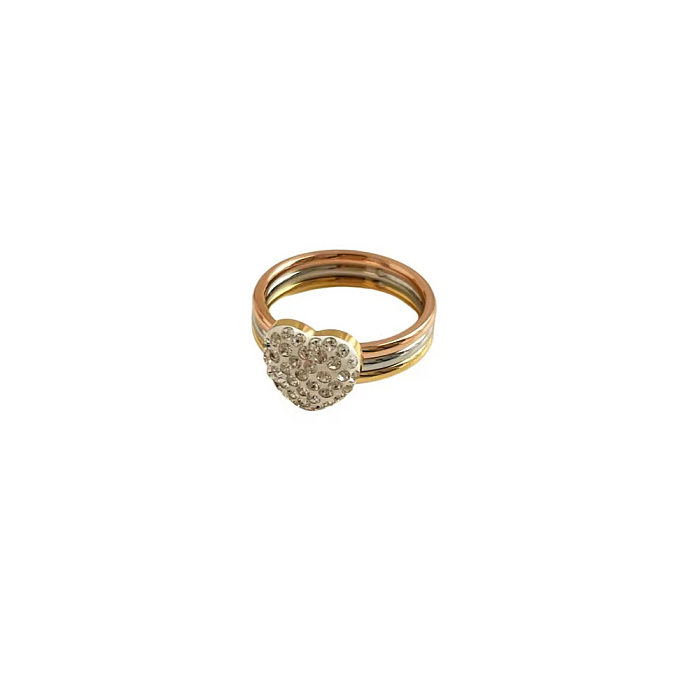 Anéis de aço inoxidável em formato de coração da moda anéis de aço inoxidável embutidos de zircão