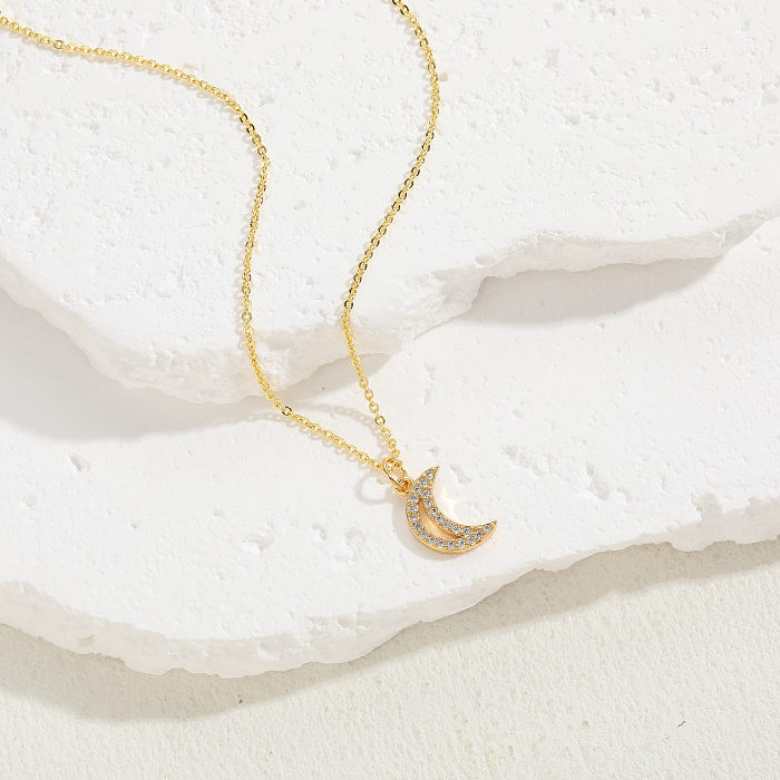 Collar con colgante de circonio chapado en oro de 14 quilates con forma de luna de estilo clásico lujoso elegante a granel