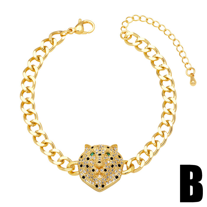Hip-Hop Snake Leopard Copper Gold Plated Zircon Bangle 1 Piece
