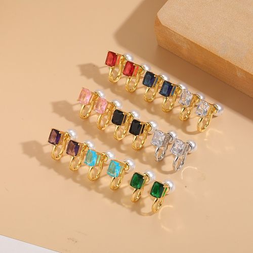 1 paire de boucles d'oreilles pendantes en cuivre plaqué or 14 carats, bloc de couleur douce et mignonne, incrustation de perles en Zircon
