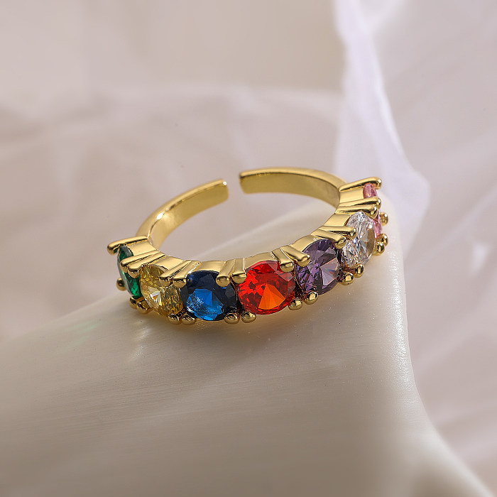 O estilo simples comuta anéis abertos banhados a ouro coloridos do zircão 18K do embutimento do chapeamento de cobre