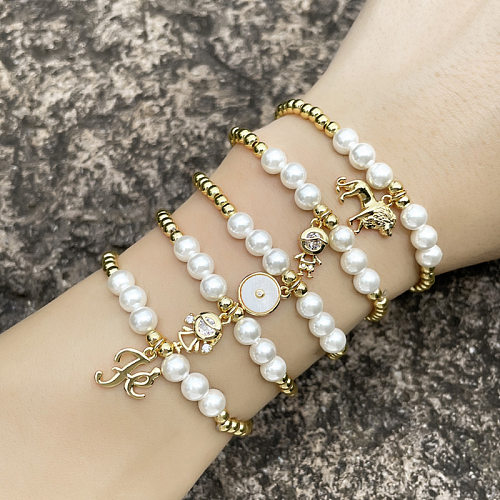 Großhandel Schmuck Golden Perlen Perle Löwe Anhänger Kupfer Armband Schmuck