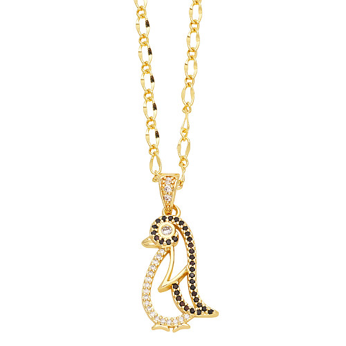 IG Style Cool Style Penguin Cat Parrot Copper Plating Inlay Zircon 18K Gold Plated Pendant Necklace