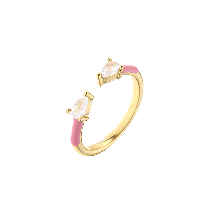 Simple Fashion Color Drop Oil Drop-shaped Zircon Copper Ring Wholesale jewelry