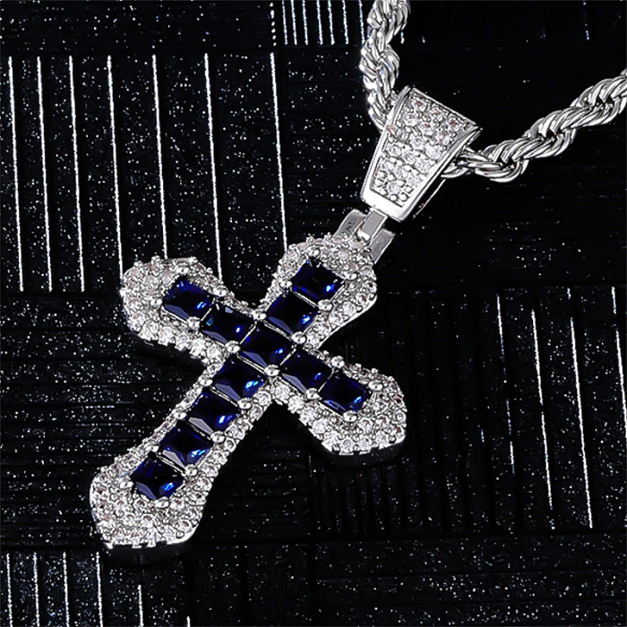 Hip-Hop Retro Simple Style Cross Copper Zircon Pendant Necklace In Bulk