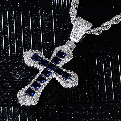 Hip-Hop Retro Simple Style Cross Copper Zircon Pendant Necklace In Bulk