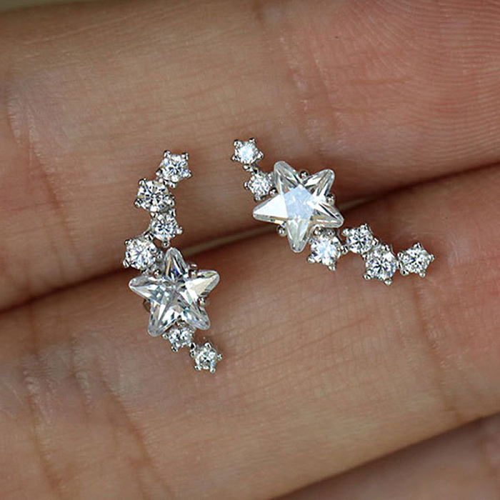 1 Pair Simple Style Star Copper Inlay Zircon Gold Plated Ear Studs