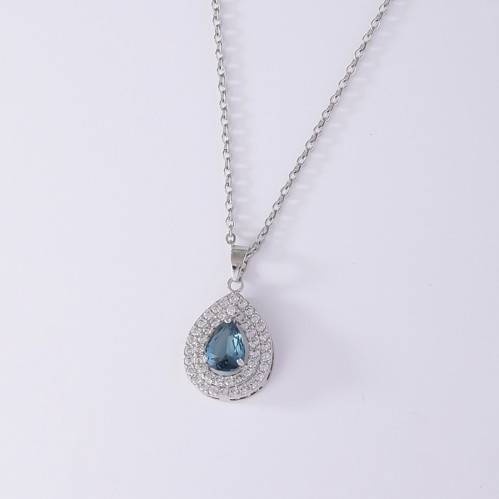 Retro Simple Style Water Droplets Copper Zircon Necklace Pendant In Bulk