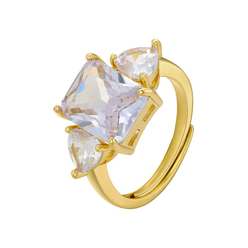 Elegant Glam Geometric Copper Plating Inlay Zircon 18K Gold Plated Rings
