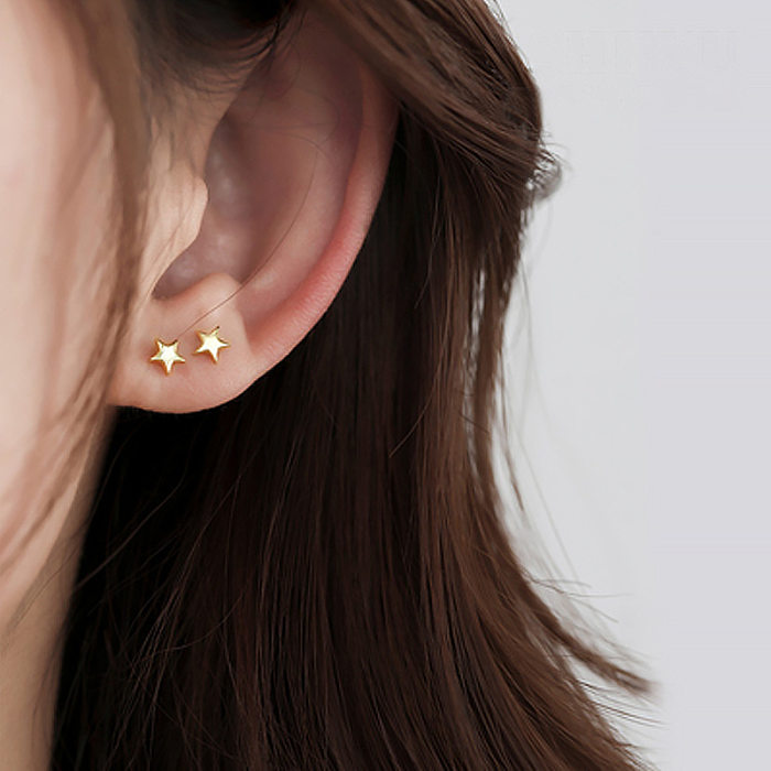 Boucles d'oreilles étoile simples pour femmes, boucles d'oreilles coréennes en cuivre étoile à cinq branches