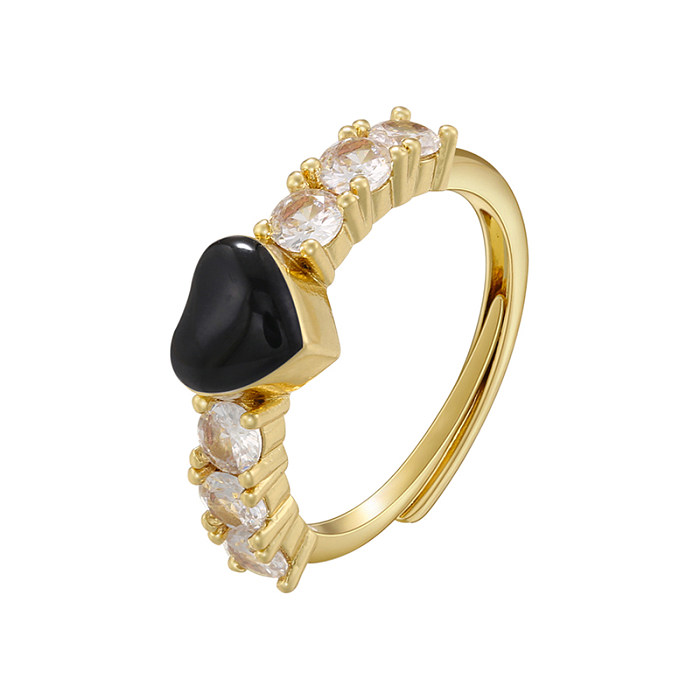 Elegante herzförmige offene Ringe mit Kupfer-Email-Beschichtung und Zirkon-Inlay, 18 Karat vergoldet