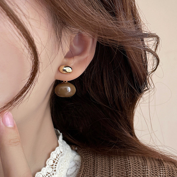 1 Pair Elegant Solid Color Enamel Copper Ear Studs