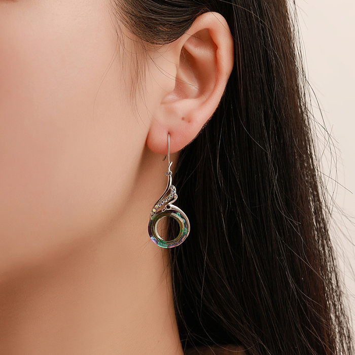 Boucles d'oreilles rétro rondes avec incrustation de cuivre, pierres précieuses artificielles, 1 paire
