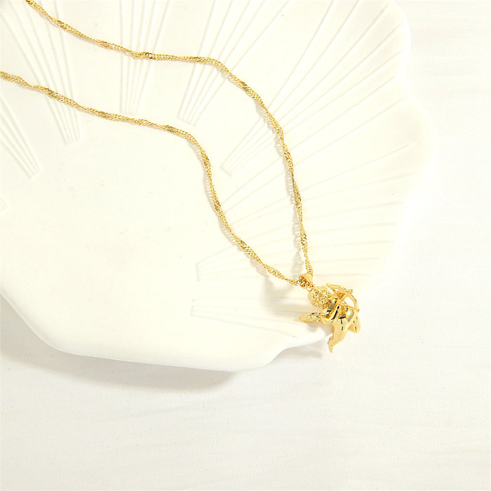 Elegant Luxurious Angel Copper 18K Gold Plated Pendant Necklace In Bulk