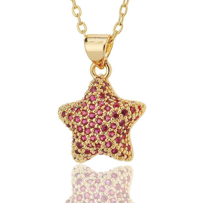 Fashion Heart Shape Copper Inlay Zircon Necklace