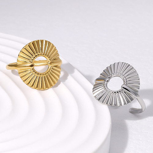 Modern Style Geometric Stainless Steel Plating Pleated 18K Gold Plated Open Rings